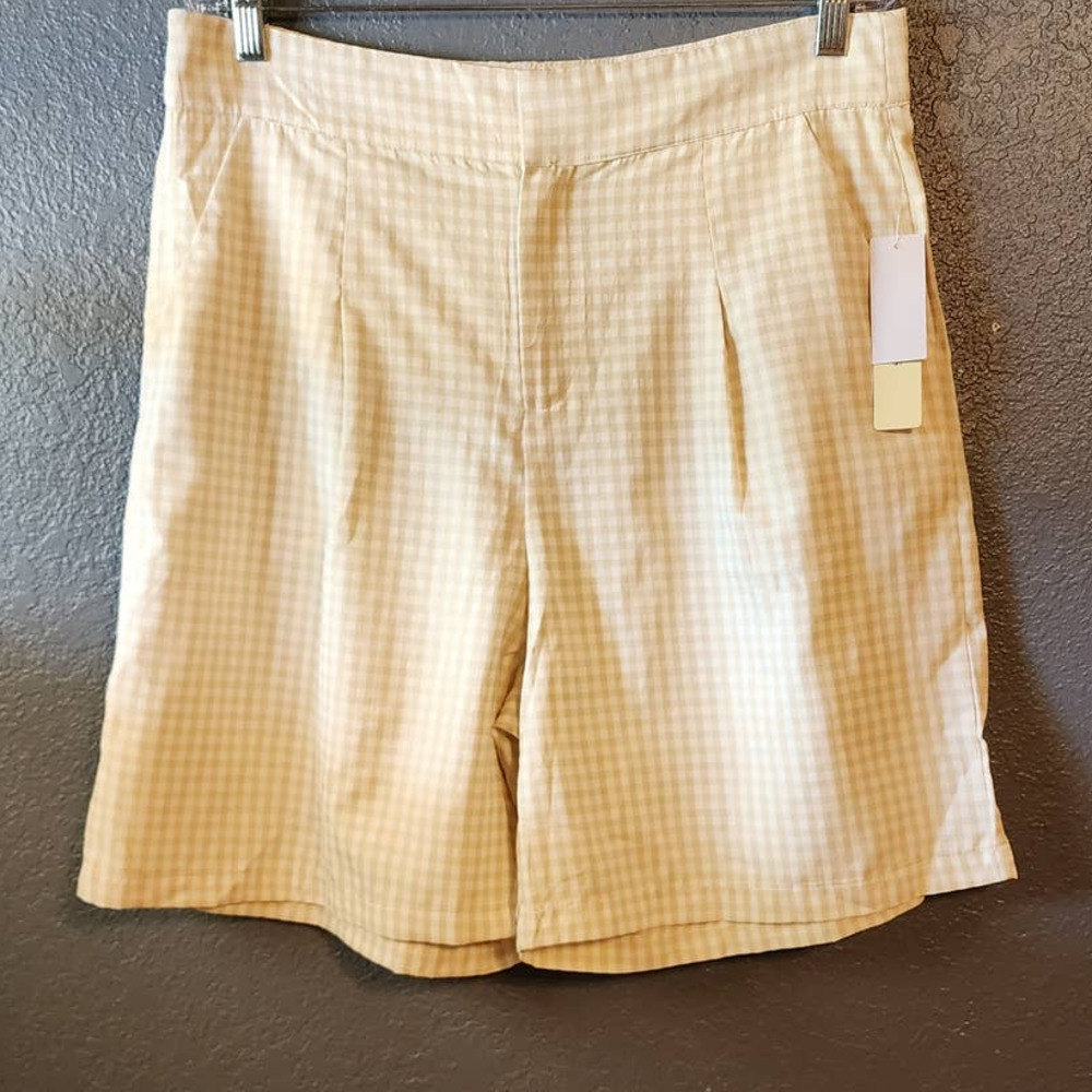 Cyrus Women's Taupe Gingham High Rise Shorts Size 14